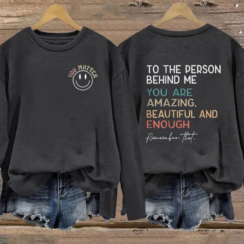 Black Graphic Long Sleeve Tee with "You Matter" Positive Message Size Large